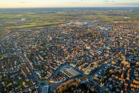 Aerial view, view of town, old town, pilgrimage basilica of the Visitation of the Virgin Mary,