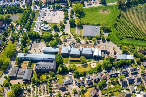 Aerial view, Gymnasium Aspel, Realschule der Stadt Rees, Rees, Lower Rhine, North Rhine-Westphalia,