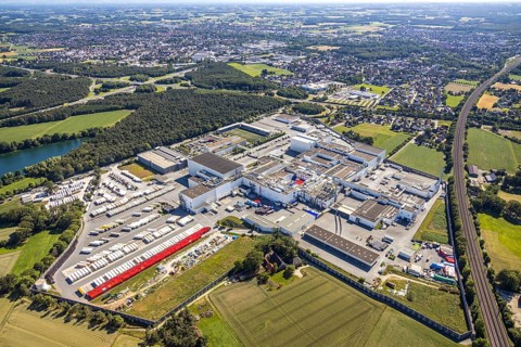 Aerial view, Corona at Tönnies, headquarters of Fleischfabrik Tönnies Lebensmittel GmbH & Co. KG,