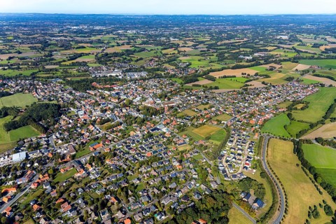 Aerial view, local view Neuenkirchen, Rietberg, OWL, Ostwestfalen-Lippe, East Westphalia, North
