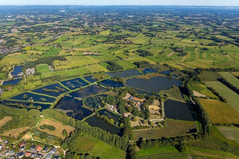 Aerial view, Rietberg estate, pond meadows, Rietberg fish ponds, Rietberg, OWL, East