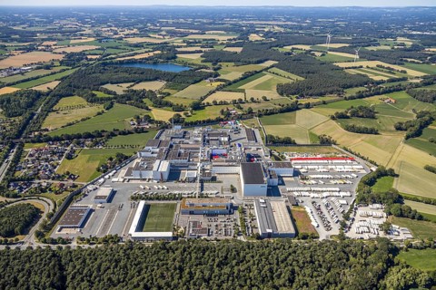 Aerial view, Corona at Tönnies, headquarters of Fleischfabrik Tönnies Lebensmittel GmbH & Co. KG,