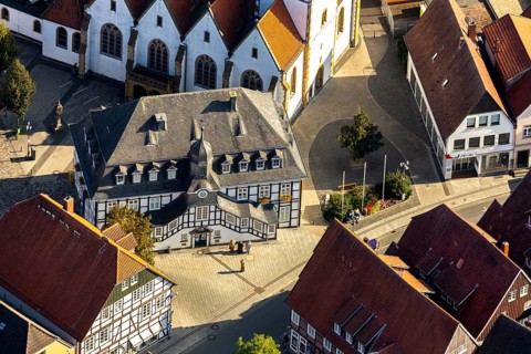Aerial view, Rietberg town hall, Rietberg, OWL, Ostwestfalen-Lippe, East Westphalia, North