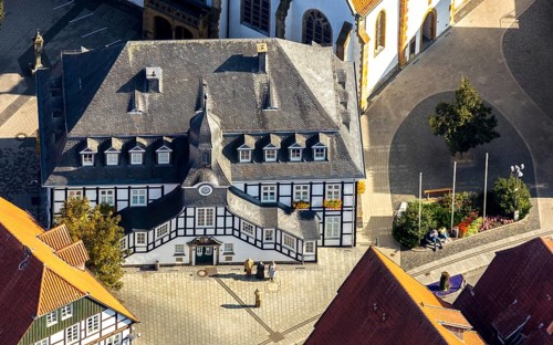 Aerial view, Rietberg town hall, Rietberg, OWL, Ostwestfalen-Lippe, East Westphalia, North