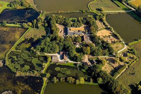 Aerial view, Rietberg estate, pond meadows, Rietberg fish ponds, Rietberg, OWL, East