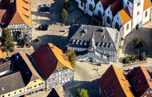 Aerial view, Rietberg town hall, Rietberg, OWL, Ostwestfalen-Lippe, East Westphalia, North