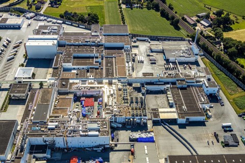 Aerial view, Corona at Tönnies, headquarters of Fleischfabrik Tönnies Lebensmittel GmbH & Co. KG,