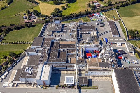 Aerial view, Corona at Tönnies, headquarters of Fleischfabrik Tönnies Lebensmittel GmbH & Co. KG,