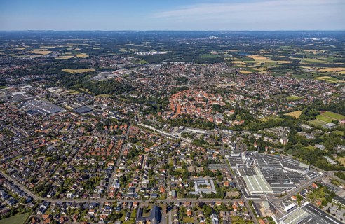 Aerial view, city overview, St. Ägidius Church, Wiedenbrück, Rheda-Wiedenbrück, East Westphalia,