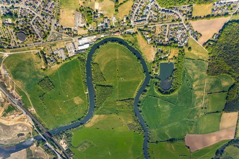 Aerial view, new mouth of the river Lippe near Wesel, Rhine, Rhine harbour, federal road connection