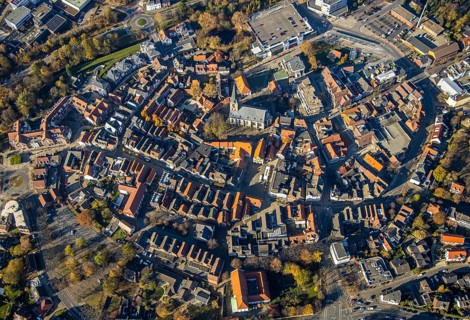Aerial view, town centre, centre of Werne, St. Christophorus Church, historic town hall, Werne town