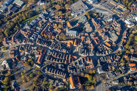 Aerial view, town centre, centre of Werne, St. Christophorus Church, historic town hall, Werne town
