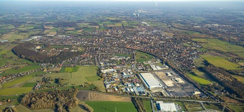 Aerial view, former Ikea Europal warehouse in the industrial estate Abriß, Euziel, Wahrbrink,