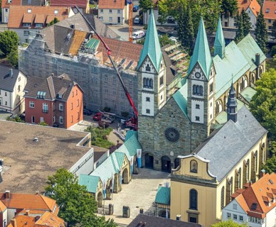 Aerial view, Catholic pilgrimage basilica of the Visitation of the Virgin Mary, Franciscan