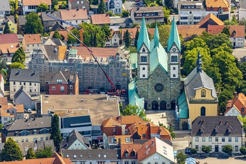 Aerial view, Catholic pilgrimage basilica of the Visitation of the Virgin Mary, Franciscan
