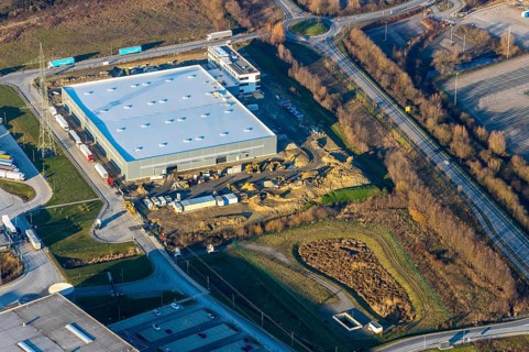 Aerial view, industrial estate in Lenklar, in the Wahrbrink-West industrial estate, Euroroll GmbH,