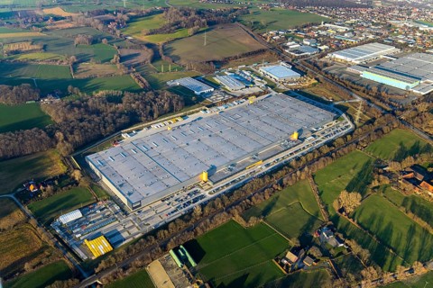Aerial view, industrial estate in Lenklar, in the Wahrbrink-West industrial estate, Euroroll GmbH,