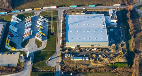 Aerial view, industrial estate in Lenklar, in the Wahrbrink-West industrial estate, Euroroll GmbH,