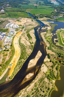 Aerial view, new mouth of the river Lippe near Wesel, Rhine, Rhine harbour, federal road connection