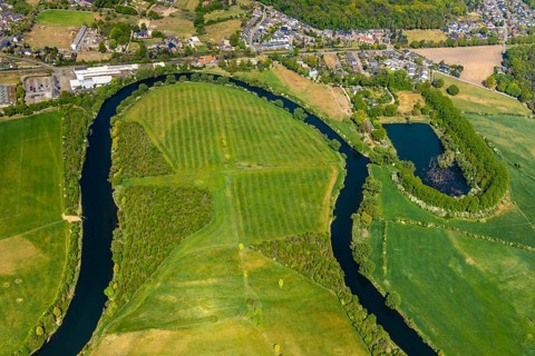 Aerial view, new mouth of the river Lippe near Wesel, Rhine, Rhine harbour, federal road connection