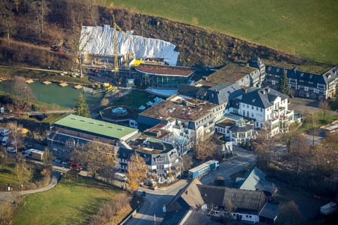 Aerial photo, Romantikhotel und Wellnesshotel Deimann, construction site renovation, Winkhausen,
