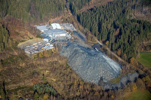 Aerial view, Magog slate mine, Fredeburg, Schmallenberg, Sauerland, North Rhine-Westphalia,