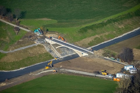 Aerial view, bridge construction bypass road L776n, Fredeburg, Schmallenberg, Sauerland, North