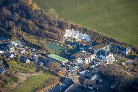 Aerial photo, Romantikhotel und Wellnesshotel Deimann, construction site renovation, Winkhausen,