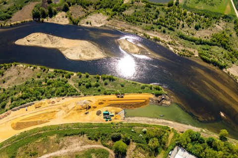 Aerial view, new mouth of the river Lippe near Wesel, Rhine, Rhine harbour, federal road connection
