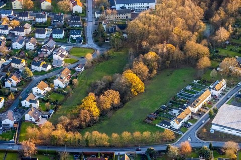 Aerial view, residential area, Bauerdicks Wiese, Waltringer Weg, Wickede, Sauerland, North