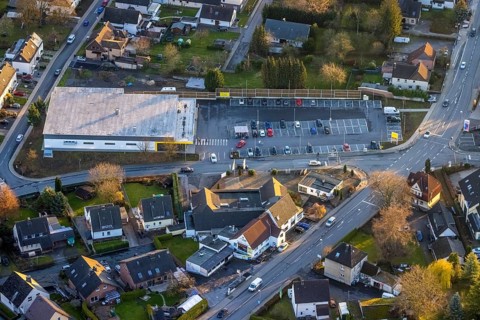 Aerial view, new Netto supermarket, Waltringer Weg, Wickede, Sauerland, North Rhine-Westphalia,