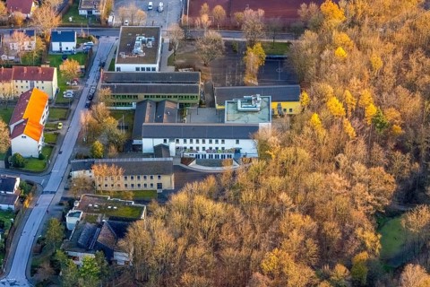 Aerial view, Gerkenschule, Wickede secondary school, Wickede, Sauerland, North Rhine-Westphalia,