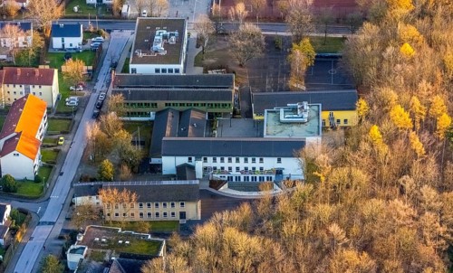 Aerial view, Gerkenschule, Wickede secondary school, Wickede, Sauerland, North Rhine-Westphalia,