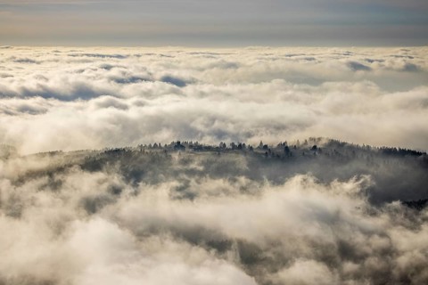 Aerial view, clouds over the Kahler Asten, Astenturm and hotel-restaurant, second highest mountain