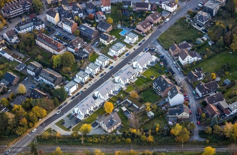 Aerial view, new development area Friedhofstraße, Hundsbuschstraße, Speldorf, Mülheim an der Ruhr,