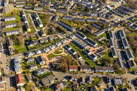 Aerial view, new build flats Mühlenfeld, Heißen, Mülheim an der Ruhr, Ruhr area, North