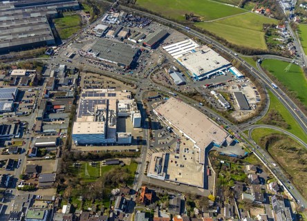 Aerial photo, Mediamarkt, Real, Metro, commercial area, Dümpten, Mülheim an der Ruhr, Ruhr area,