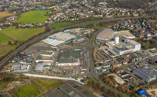 Aerial photo, Mediamarkt, Real, Metro, commercial area, Dümpten, Mülheim an der Ruhr, Ruhr area,
