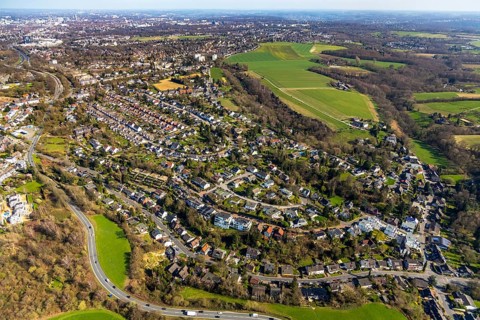 Aerial view, Mülheim-Heißen settlement Mausegatt, historic workers' settlement, colliery