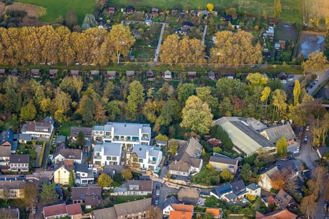 Aerial view, new development area Otto-Pankok-Straße, Saarn, Mülheim an der Ruhr, Ruhr area, North