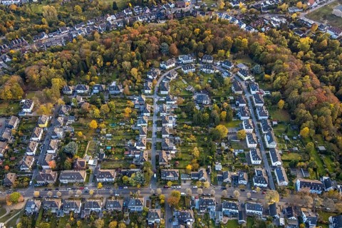 Aerial view, new development area Wohnbogen Am Bühl, Saarn - West, Mülheim an der Ruhr, Ruhr area,