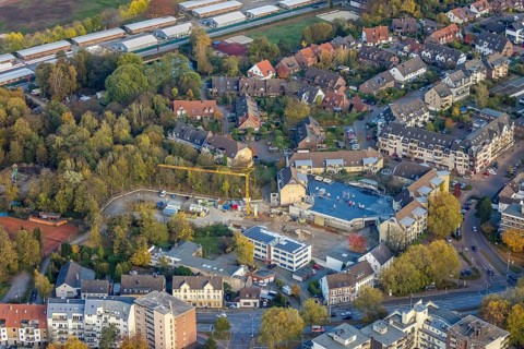 Aerial view, construction site new building Düsseldorfer Straße, Zur Alten Mühle, Saarn, Mülheim an