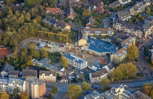 Aerial view, construction site new building Düsseldorfer Straße, Zur Alten Mühle, Saarn, Mülheim an
