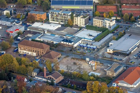 Aerial view, city centre, construction site Düsseldorfer Straße, Saarn, Mülheim an der Ruhr, Ruhr