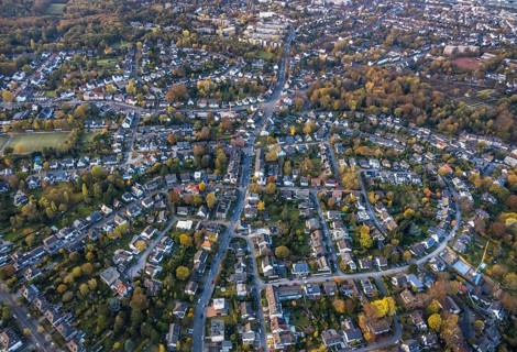 Aerial view, residential arch Bremer Straße, Saarn - West, Mülheim an der Ruhr, Ruhr area, North