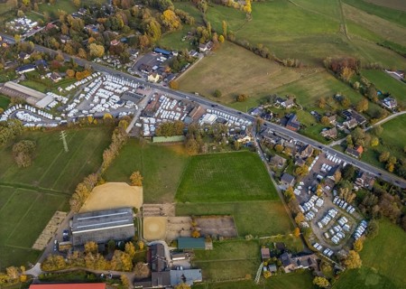 Aerial view, camping mile, caravan mile, company site motorhomes, Saarn, Mülheim an der Ruhr, Ruhr