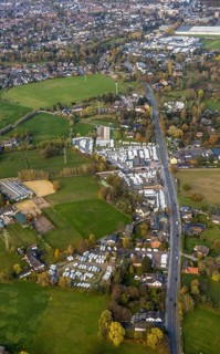 Aerial view, camping mile, caravan mile, company site motorhomes, Saarn, Mülheim an der Ruhr, Ruhr
