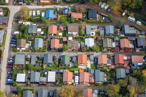 Aerial photo, leisure domicile Entenfangsee, Am Entenfang, permanent campers, permanent residences,