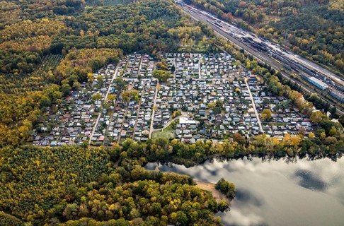 Aerial photo, leisure domicile Entenfangsee, Am Entenfang, permanent campers, permanent residences,
