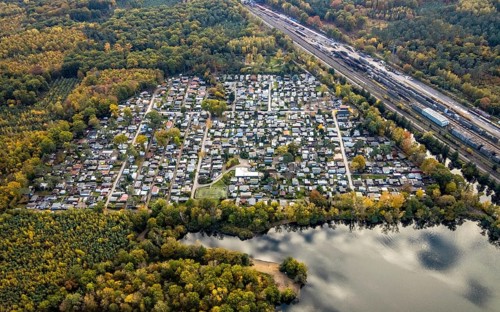 Aerial photo, leisure domicile Entenfangsee, Am Entenfang, permanent campers, permanent residences,